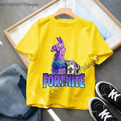 Summer Game Fortnited T-shirt Bottle Royale Birthday Tops Party Wear Boys Tee Fortnight Short Sleeve Cotton Kids Clothes