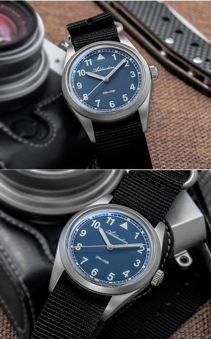 Orologio analogico da uomo ADDIESDIVE 36mm con vetro a specchio bombato, impermeabile 100m, luminoso, semplice, al quarzo, con cinturino in nylon