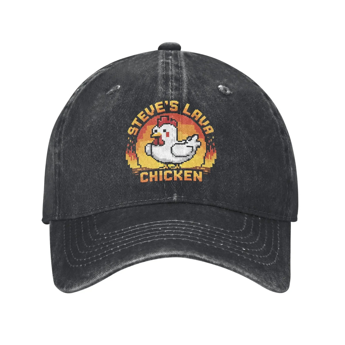 Унисекс шапка „Chicken Jockey Lava Chicken Print Steves“ – модна бейзболна шапка с ефект на износеност и измито покритие, с регулируема големина