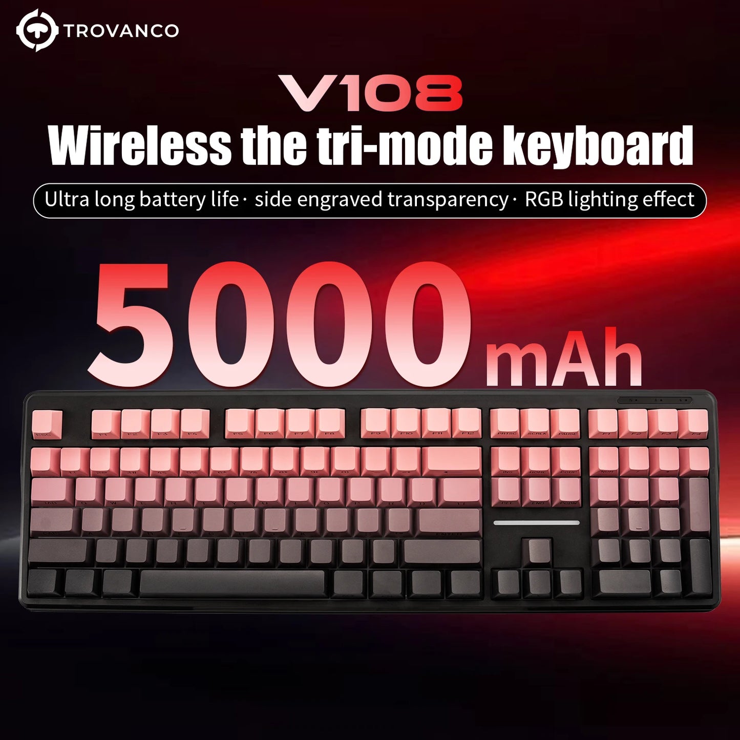 V108 Pro Bluetooth Keyboard Office Low Noise 2.4G Wired & Wireless Full Layout with RGB Backlit Membrane