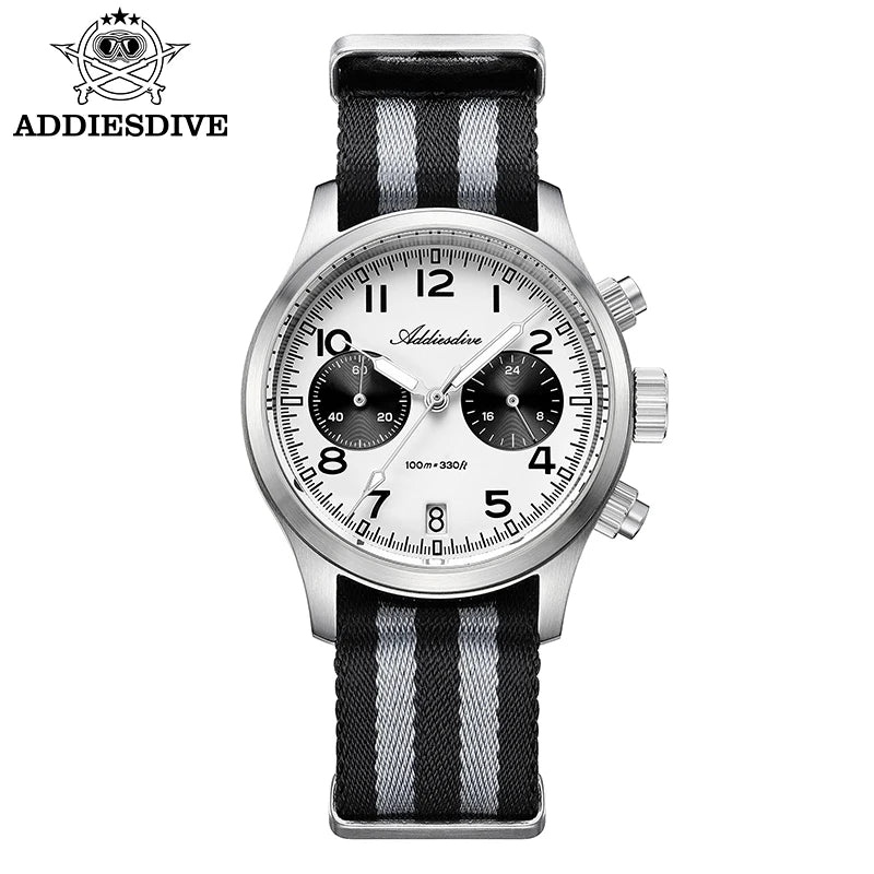 ADDIESDIVE 2025 Neue Panda Eye Herrenuhr, luxuriöse Retro-VK64-Quarzuhr für Herren, Sport-Chronograph, 100M wasserdicht, leuchtend