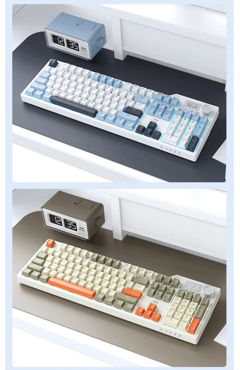 Novo teclado gaming AJAZZ AK35I V3 MAX tri-mode com fios, Bluetooth e sem fios, Gasket, hot swap completo, 104 teclas, teclado personalizado