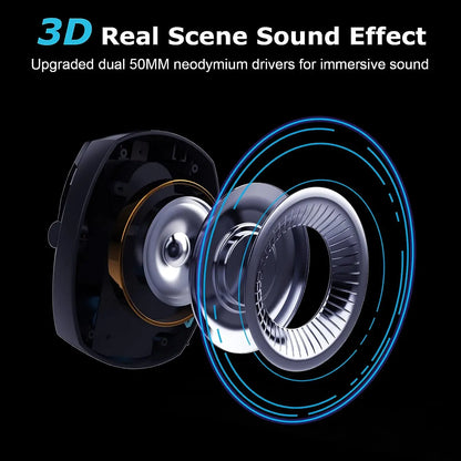Gaming Headset with Detachable Noise-Cancelling Microphone – 3-Mode Wireless Bluetooth 5.3, 2.4G USB & 3.5mm Wired Gaming Headset with 50mm Drivers