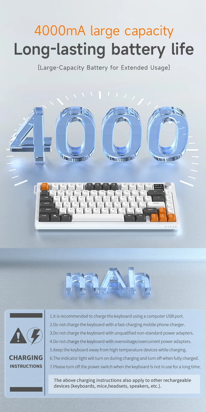 Teclado AJAZZ AF82 Office Low Profile RGB com fios/sem fios para gaming, layout 75%, 82 teclas, bateria de 4000mAh para Win/Mac