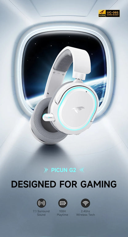 Picun G2 Kabelloses Gaming-Headset Bluetooth 5.3 – 7.1-Surround-Sound, Gaming-Kopfhörer mit 5ms niedriger Latenz und ENC-Mikrofon für PC, PS5, PS4, Switch & Mobilgeräte