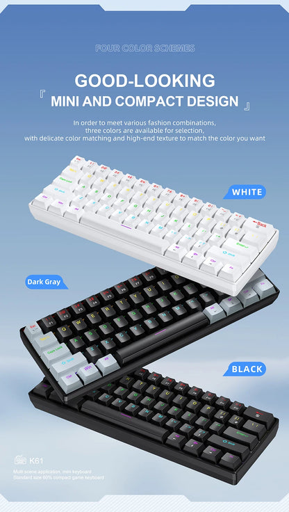 Teclado mecânico mini APAYADO K61, com fio, 61 teclas, Phantom RGB, interruptor mecânico vermelho/azul preto/branco para gaming, 60% portátil