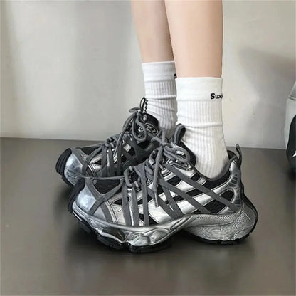 Spring Summer New Style Men and Women Dad Shoes, Thick Bottom Net Surface Sports Shoes, Trendy, Versatile, Breathable Tie Shoes