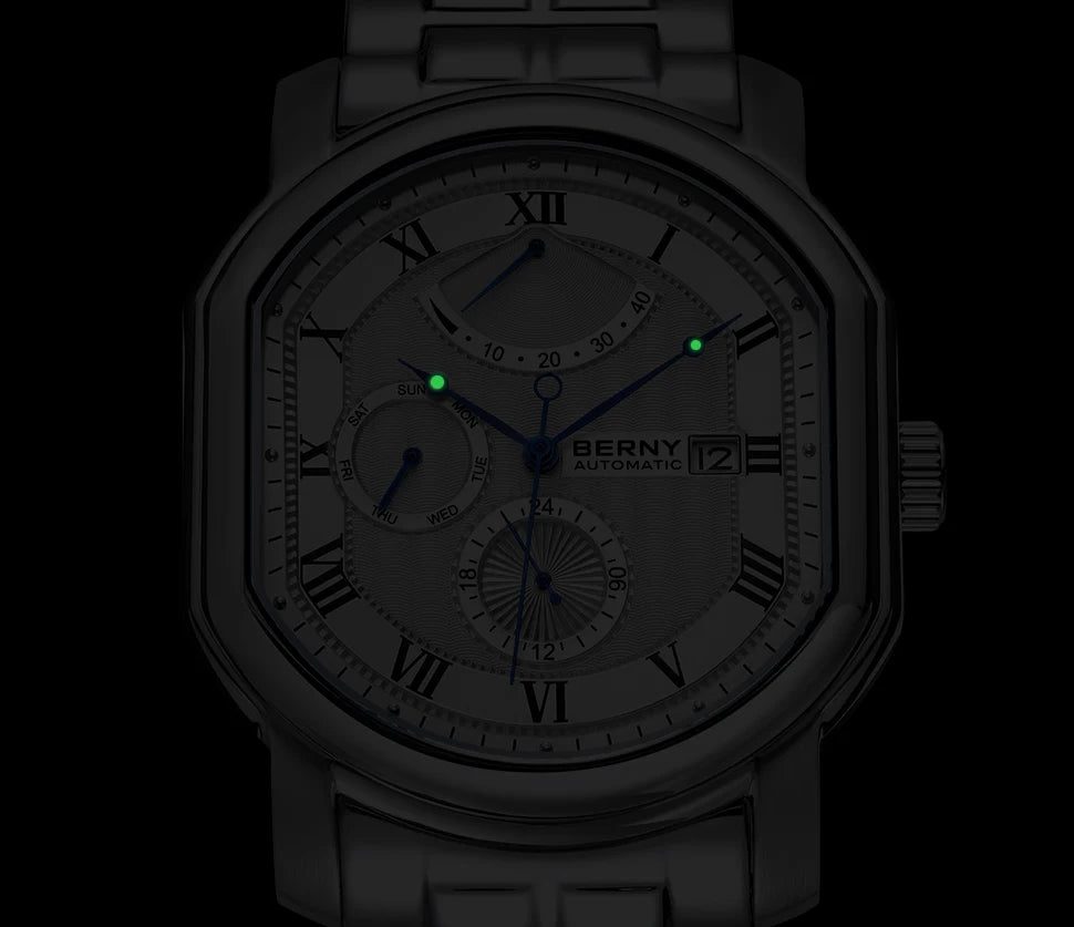 BERNY Men's Mechanical Watch, Top Accuracy, Automatic Wristwatch, Luxury Male Clock, Sapphire, Self-Winding, Waterproof