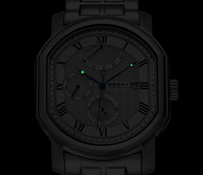 BERNY Men's Mechanical Watch, Top Accuracy, Automatic Wristwatch, Luxury Male Clock, Sapphire, Self-Winding, Waterproof