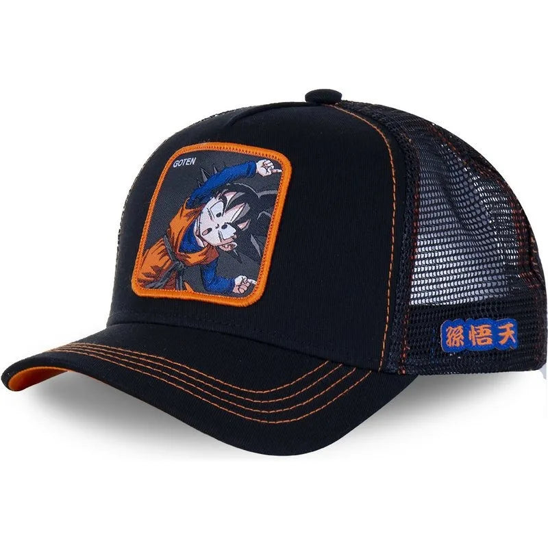 Cappellino Dragon Ball Son Goku da viaggio estivo con visiera, da uomo, ricamato, stile hip-hop, visiera parasole, cappellino trucker regolabile in rete