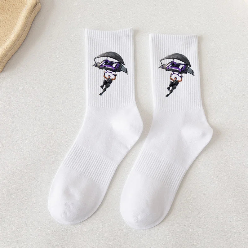 Fortnite-Socken mit Cartoon-Spielcharakter, lange Socken für Kinder und Schüler, einfarbige Baumwollsocken für Frühling und Herbst, Geburtstagsgeschenk
