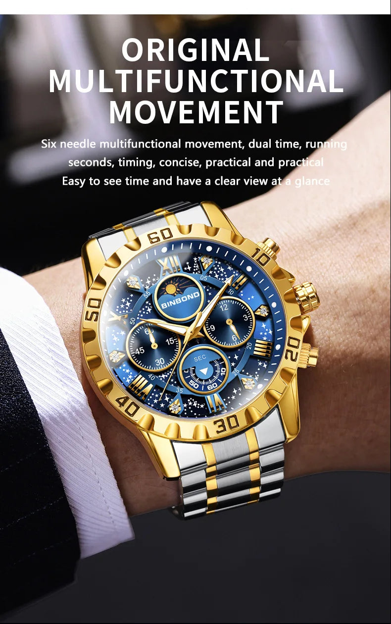 2026 Herrenuhr – leichter Luxus, Business-Stahlarmband, Mondphase, Sternennacht-Design, wasserdicht, modische Quarzuhr für Herren, Geschenk