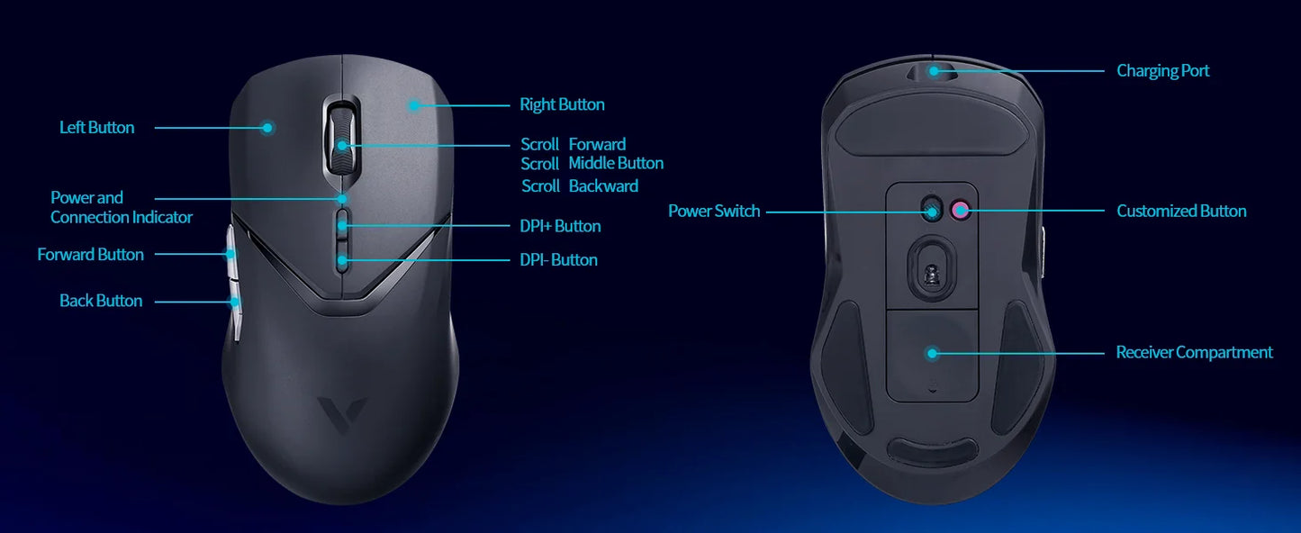 Rapoo VT9PRO PAW3398 Wireless Gaming Mouse 68g Wired Programmable Ergonomic Mice 26000DPI Type C Rechargeable PC Gamer Accessory