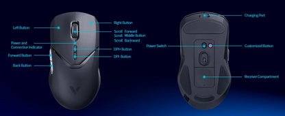 Rapoo VT9PRO PAW3398 Wireless Gaming Mouse 68g Wired Programmable Ergonomic Mice 26000DPI Type C Rechargeable PC Gamer Accessory