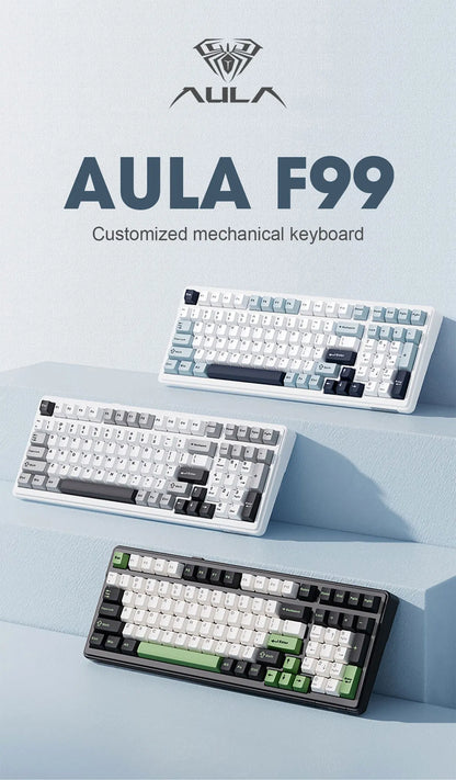 Teclado mecânico AULA F99 Bluetooth 5.0/2.4G sem fios/com fios, teclado gaming com montagem gasket, 99 teclas, personalizável