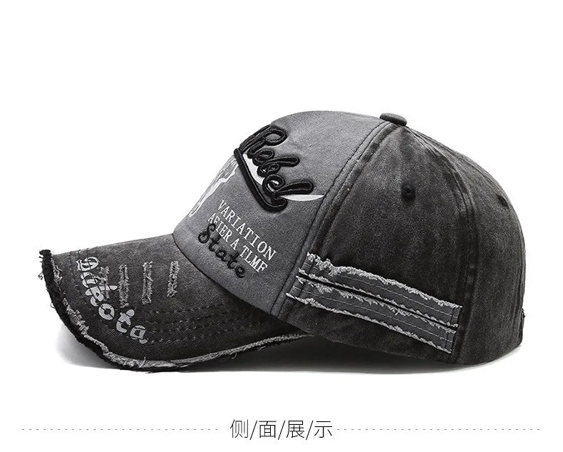 Șapcă de baseball vintage cu litere brodate, model „Bull Washed”, pălărie de soare retro pentru bărbați și femei, șapcă casual cu cozoroc în stil hip-hop