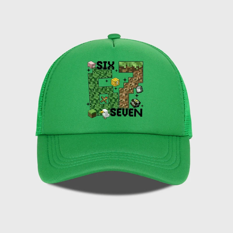 Gamer Pixel 67 Six Seven Sponge Mesh Cap - Breathable Mesh Adjustable Baseball Cap - Gift for Gaming Fans - Sun Protection Cap