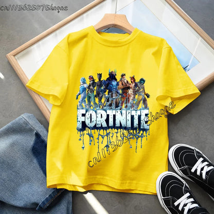 Summer Game Fortnited T-shirt Bottle Royale Birthday Tops Party Wear Boys Tee Fortnight Short Sleeve Cotton Kids Clothes