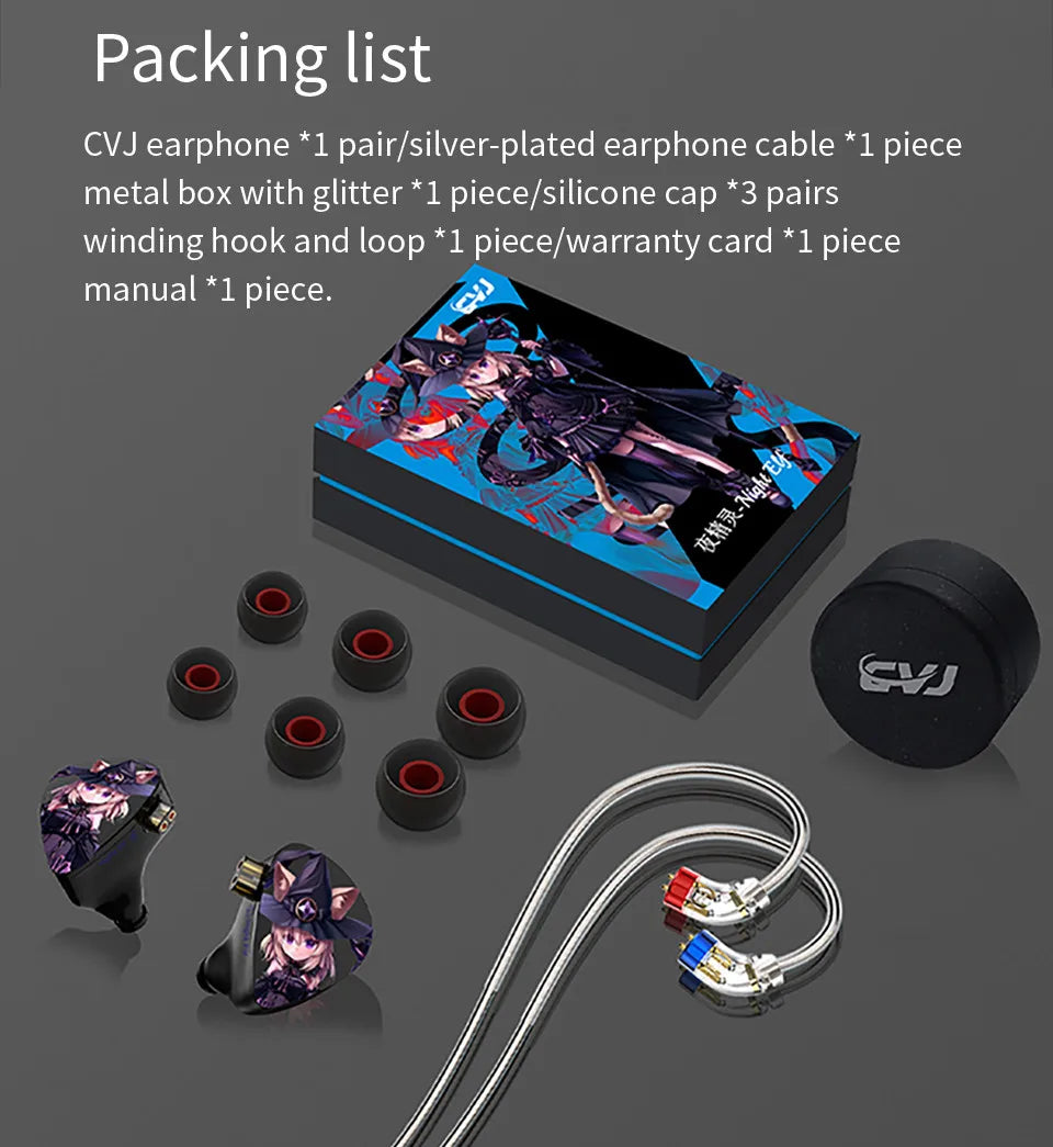 CVJ Night Elf In-Ear Wired Earphones – Dual-Channel 3.5mm HiFi Metal Earbuds with Silver-Plated Cable, High Sensitivity Bass Sound Earhook Headphones