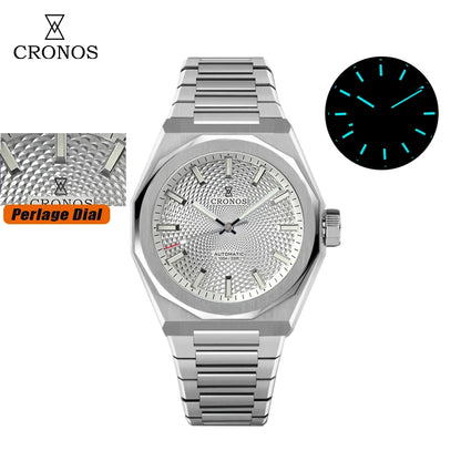 Cronos New Rhombus Perlage 39mm Dial PT5004 Miyota 90S5 See-through Caseback Men Automatic Wristwatches 10ATM Luminous