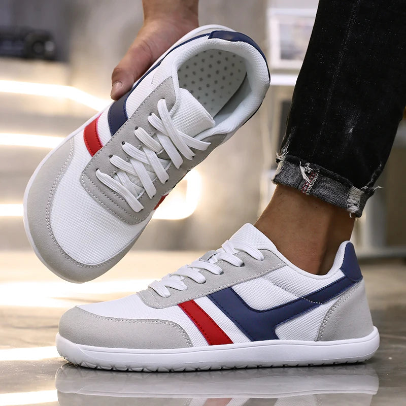 Herresneakers med bred tåboks, barfodssko, minimalistiske, åndbare og komfortable udendørs gåsko, sporty casual blå sko 2025