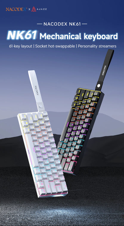 AJAZZ NK61 61-Key Wired Mechanical Keyboard with Hot-Swappable Red Switches, RGB Backlit Compact Gaming Keyboard for PC & Mac