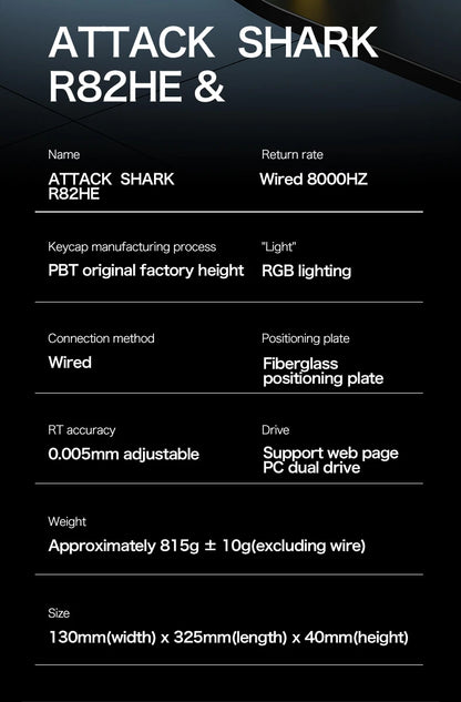 ATTACK SHARK R82HE High-Performance Magnetic Axis Keyboard, 8K Rate, 0.08ms Latency, 0.005mm RT Accuracy, 75% Layout, Five-Layer