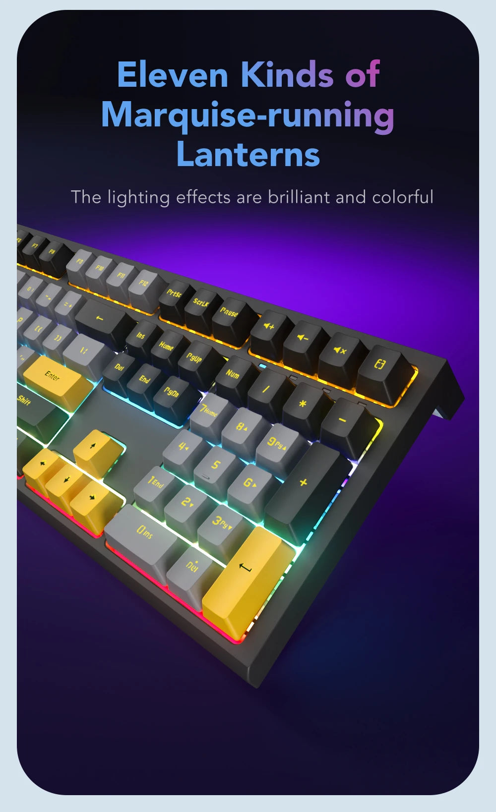 Teclado Gaming Mecânico com Fio de 108 Teclas e Retroiluminação RGB | Chip Gaming | Baixa Latência | Anti-Ghosting | para Jogadores de PC Win/Mac