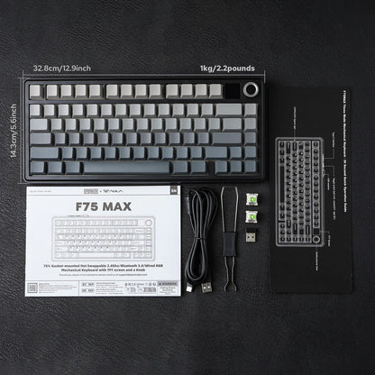 Teclado mecânico sem fios EPOMAKER X AULA F75 MAX Compact 75% ANSI Layout com ligação com fios/Bluetooth/2.4GHz, ecrã TFT e botão rotativo