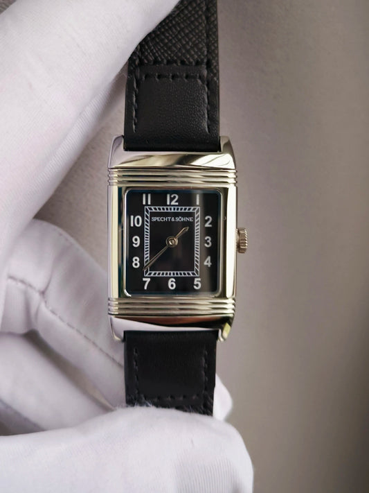 Specht&Söhne Reversible Square Watch Ronda Quartz Movt Stainless Steel Case Sapphire Crystal Flip Design Mens Fashion Wristwatch