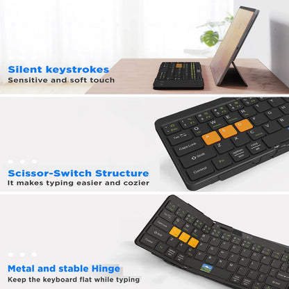 Folding Travel Keyboard with Touchpad & Display, Foldable Bluetooth Keyboard for Windows iOS Android, Multi Device Keyboard