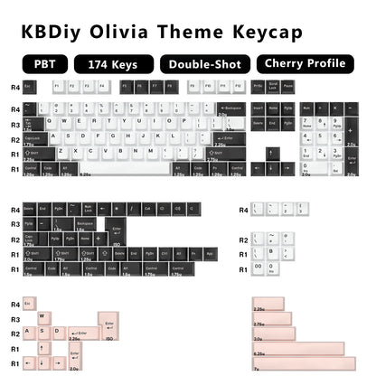 KBDiy 174 Teclas/Conjunto PBT GMK Apollo Keycap Double Shot Minimalista ISO Perfil Cherry para Teclado Mecânico Gaming Keycaps para MX