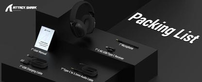 ATTACK SHARK L80 ultraleichtes 180g Gaming-Headset – kabellos im Tri-Mode (Bluetooth 5.3 / 2.4G / kabelgebunden), 5.1 Surround Sound, 40mm-Treiber, absteckbares Mikrofon