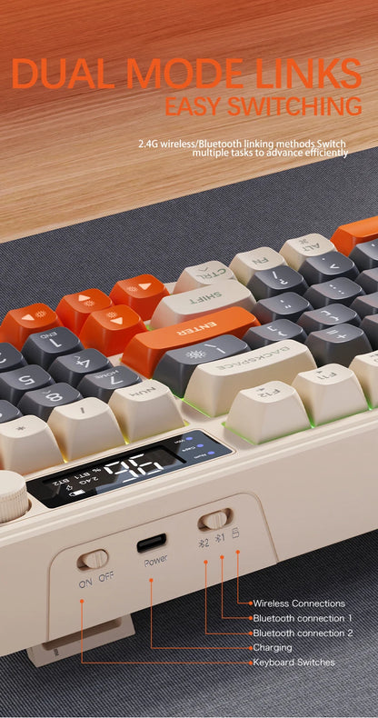 FreeWolf M96 Wireless Keyboard with Screen, Gaming Keyboard Bluetooth Dual-Mode Connection, Multi-Device Linking, Ergonomic