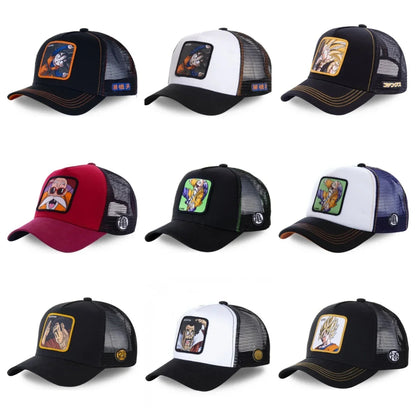 Cappellino Dragon Ball Son Goku da viaggio estivo con visiera, da uomo, ricamato, stile hip-hop, visiera parasole, cappellino trucker regolabile in rete