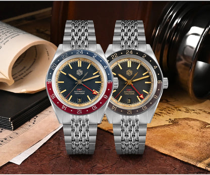 Orologio da uomo automatico San Martin 39.5mm Limited Edition con quadrante Full Lume, NH34 GMT, data a ore 6, 10Bar, Kol Saati di lusso SN0116W