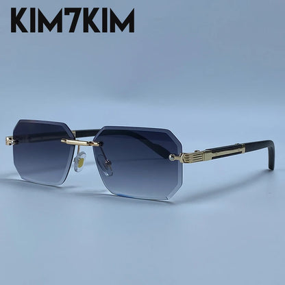 Rimless Rectangle Sunglasses Men 2026 Luxury Design Vintage Geometric Square Sun Glasses Male Retro Punk Eyewear Driving Shades