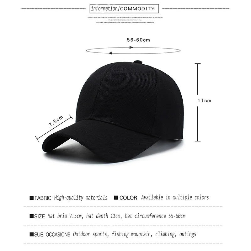 Juoda vienspalvė beisbolo kepuraitė su snapback užsegimu, laisvalaikio hiphopo Dad Hat kepurė vyrams ir moterims, unisex