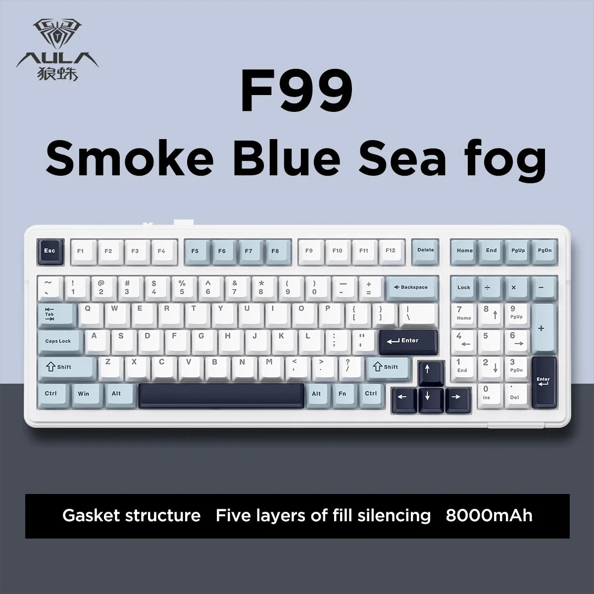 Teclado mecânico AULA F99 Bluetooth 5.0/2.4G sem fios/com fios, teclado gaming com montagem gasket, 99 teclas, personalizável