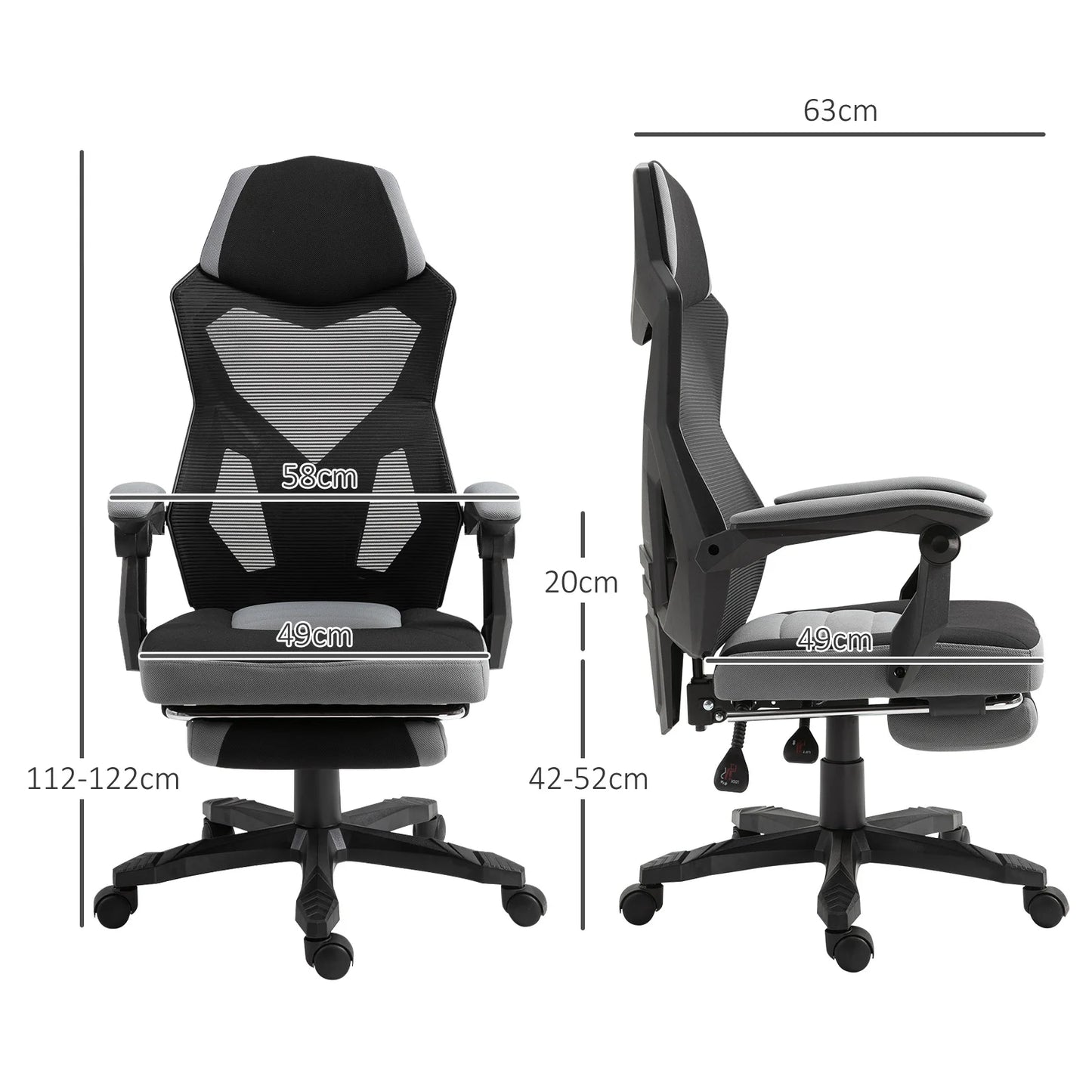 Ergonomic Gaming Office Chair, Grey & Black, Adjustable Height, 360° Swivel,MeshFabric, High-Density Foam, Easy Assembly,