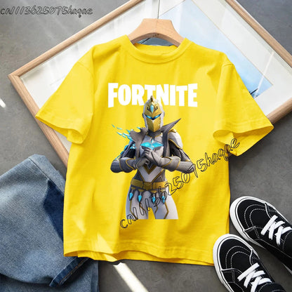 Summer Game Fortnited T-shirt Bottle Royale Birthday Tops Party Wear Boys Tee Fortnight Short Sleeve Cotton Kids Clothes