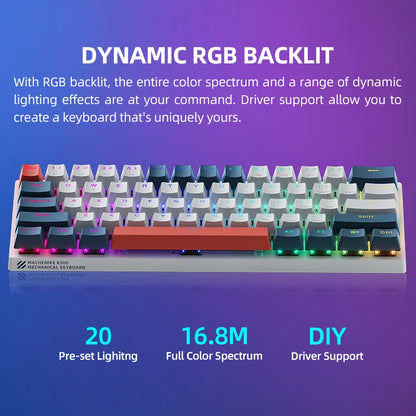 K500-B61 Machenike Mini Teclado Mecânico 60% 61 Teclas Gaming com Fio, Totalmente Hot-Swappable, Retroiluminação RGB