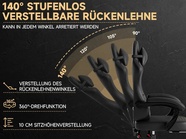 PINGGO Ergonomischer Gaming-Stuhl mit Fußstütze und Massagefunktion, PVC-Leder-Bürostuhl für PC-Gaming, Belastbarkeit 150kg