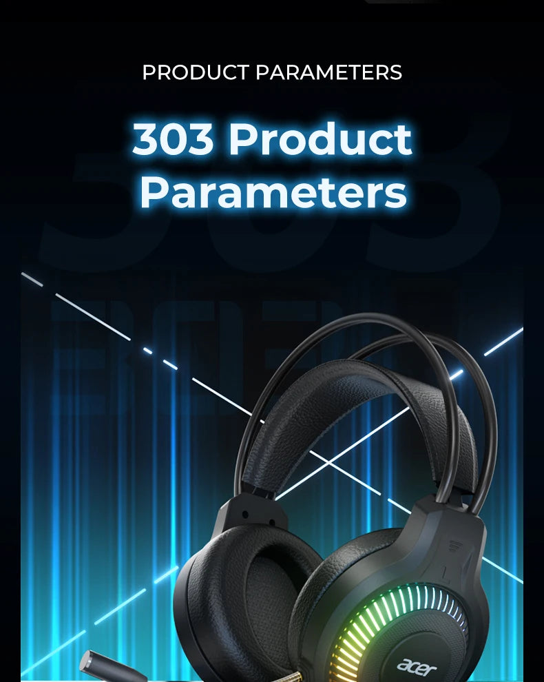 Auricolari gaming cablati RGB con microfono – Cuffie gaming con suono surround a bassa latenza, illuminazione RGB d’effetto, isolamento acustico e vestibilità confortevole