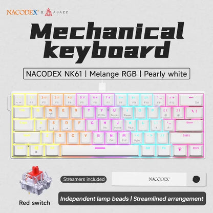 AJAZZ NK61 61-Key Wired Mechanical Keyboard with Hot-Swappable Red Switches, RGB Backlit Compact Gaming Keyboard for PC & Mac