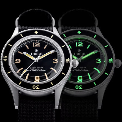 Thorn SHY033 Vintage 50-Fathoms Mechanical Watch NH35 Automatic Movement K9 Mineral Crystal 200m Waterproof Luminous Men Watch