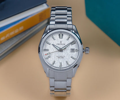 Cronos Men's Watch 39mm Automatic Wristwatch White Dial Solid Links Sapphire 10 ATM L6037M