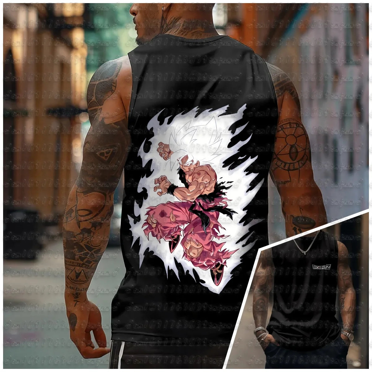 aiyan Goku Dragon Ball Z Oversized Anime Print Men's Sleeveless T-Shirts Gym Workout Vest Summer Quick-dry Lightweight
