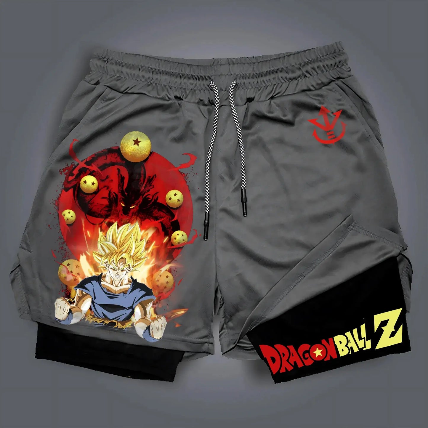 Dragon Ball Z Unisex Casual Anime Streetwear 2-in-1 Shorts Summer Gymnastics Gym Quick Drying Shorts with Drawstring Pocket
