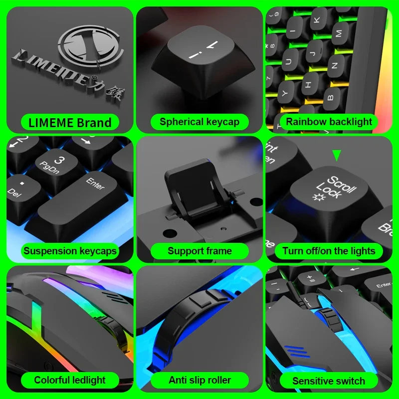 NG GTX350 Gaming-Tastatur-Maus-Set für Computer und Laptop, beleuchtetes Gamer-Kit, LED, kabelgebundene USB-Tastatur GTX350 Set – Schwarz